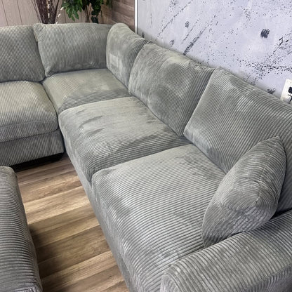 Grey Corduroy Sectional with Ottoman