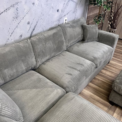 Grey Corduroy Sectional with Ottoman