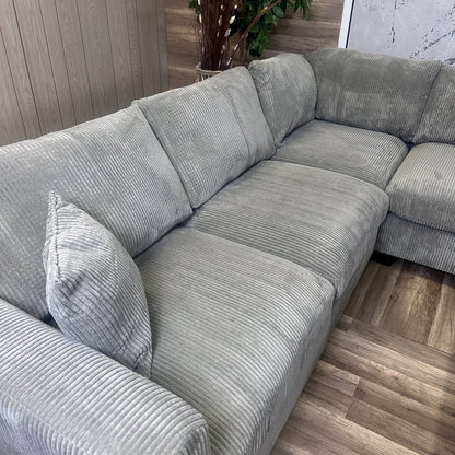 Grey Corduroy Sectional with Ottoman